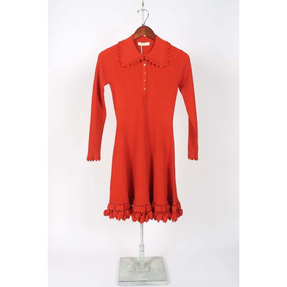 Ulla Johnson Cybil Tulip-Edge Rib Knit Mini Dress Carnelian Size M NWT - Picture 10 of 10